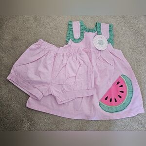 Classic Whimsy Sweet Watermelon Applique, Pink Gingham Set, Size 8